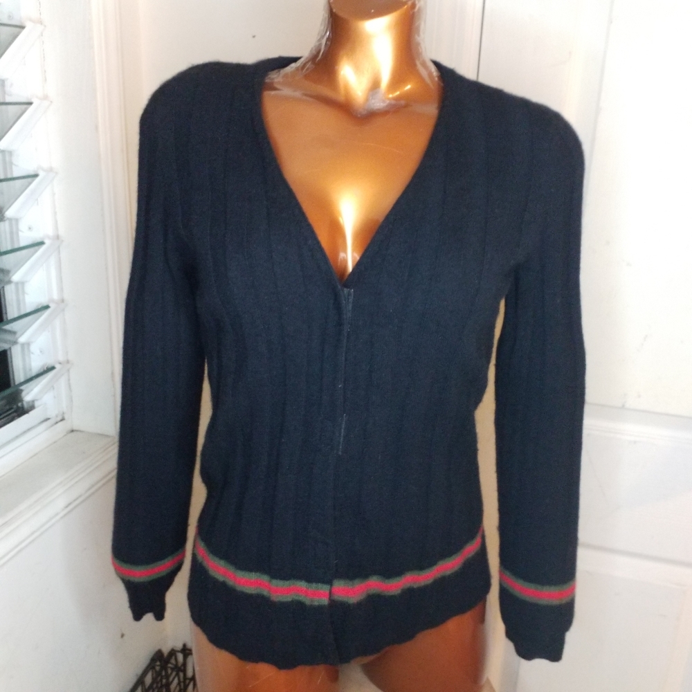 Snow Lotus 100% Cashmere black ribbed knit Cardigan Size M